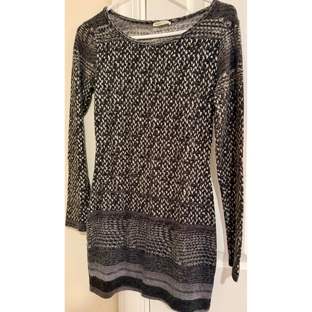 Lavand Black Grey Mixed Geometric Pattern Long Sleeve Knit‎ Sweater Dress Small